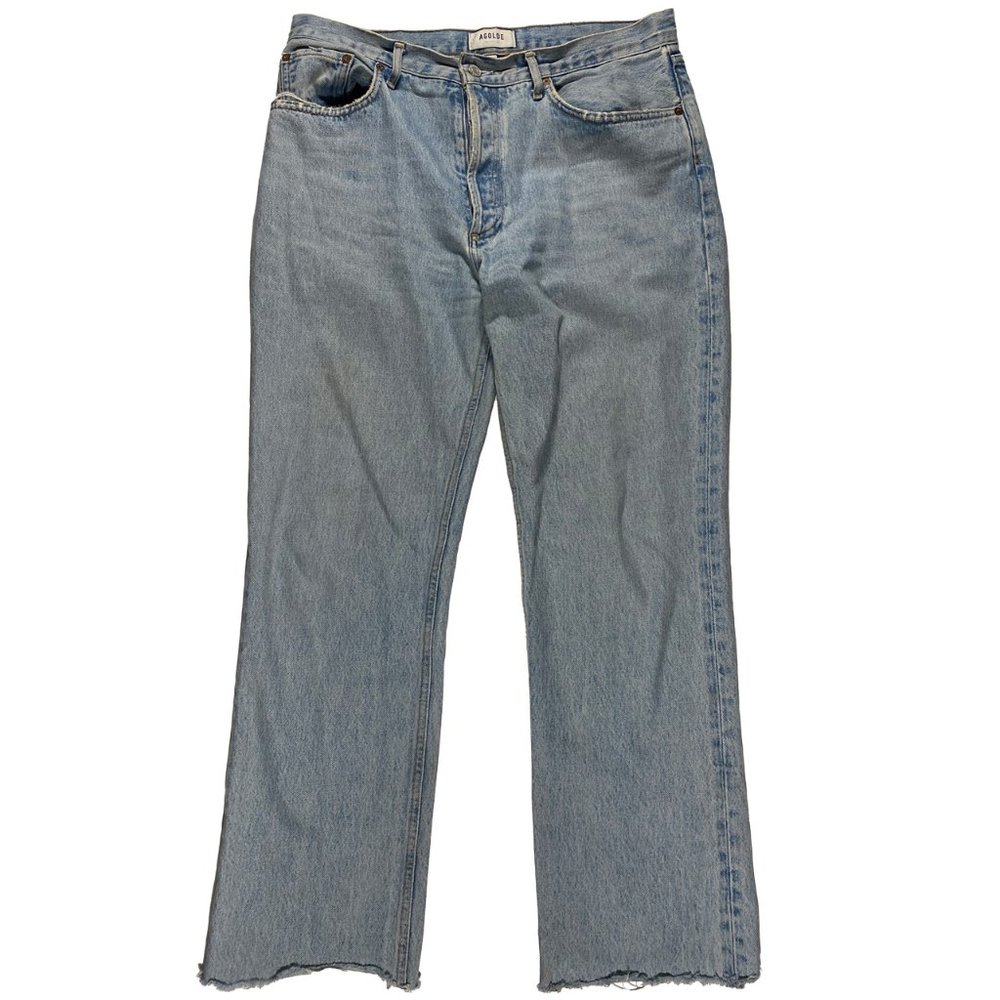 Agolde Pre-distressed button-fly Lana jeans in Riptide colorway womens size34x29